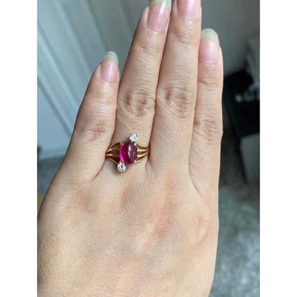 14k Cabuchon Ruby & Diamonds Ring - Picture 15 of 15